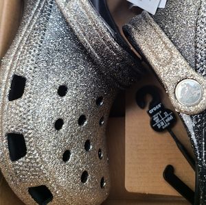 Women's Crocs Black Gold Ombre Glitter Clog Size 7 New with Box and Tags